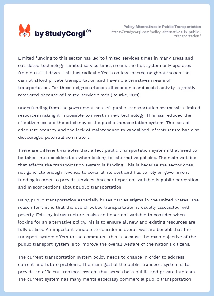 Policy Alternatives in Public Transportation. Page 2