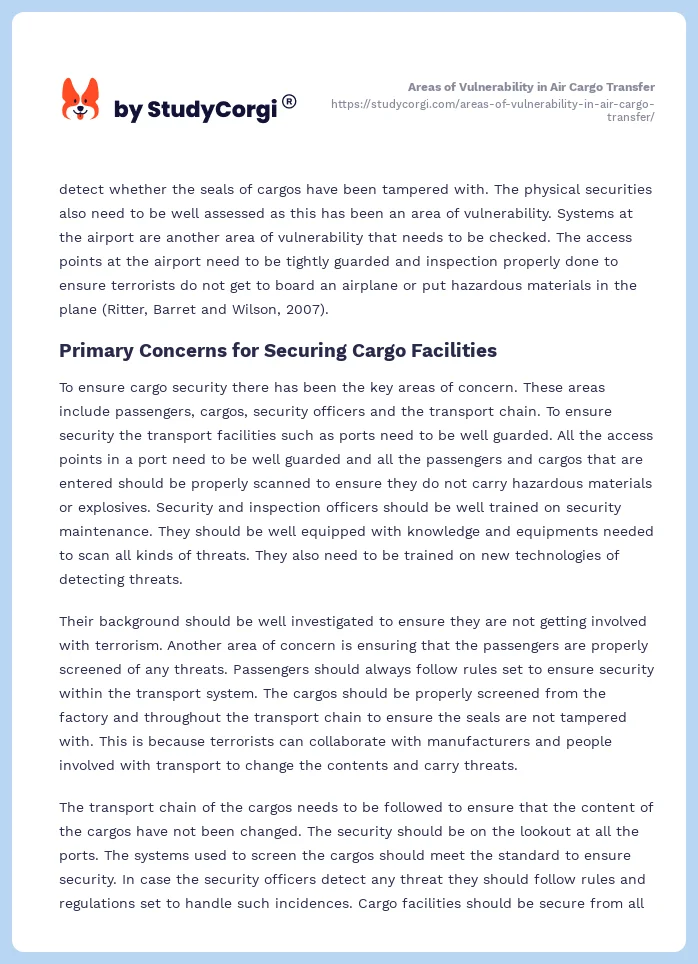 Areas of Vulnerability in Air Cargo Transfer. Page 2