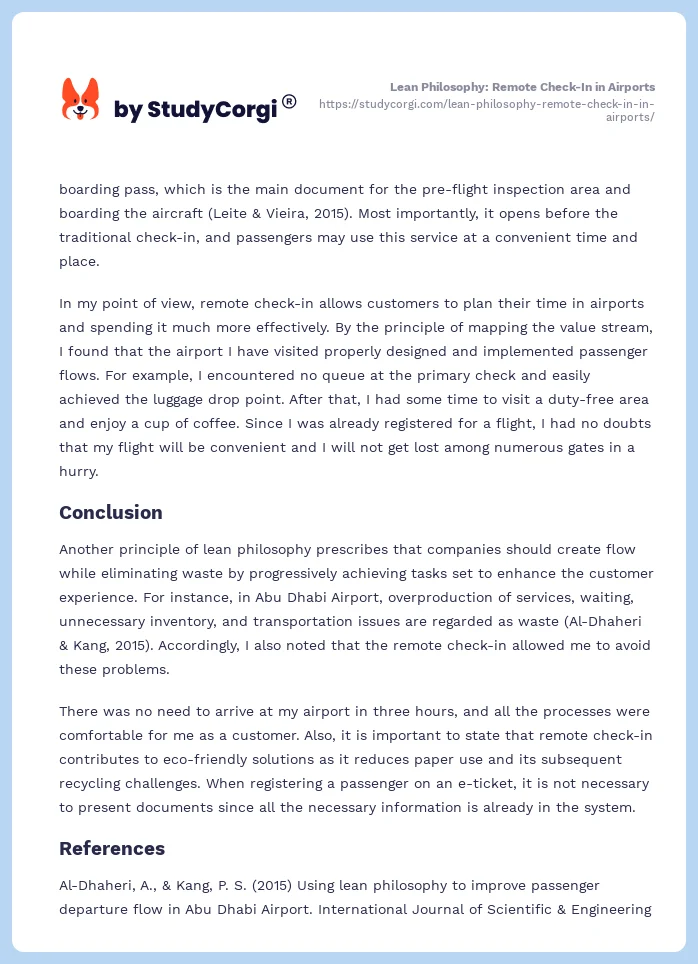 Lean Philosophy: Remote Check-In in Airports. Page 2