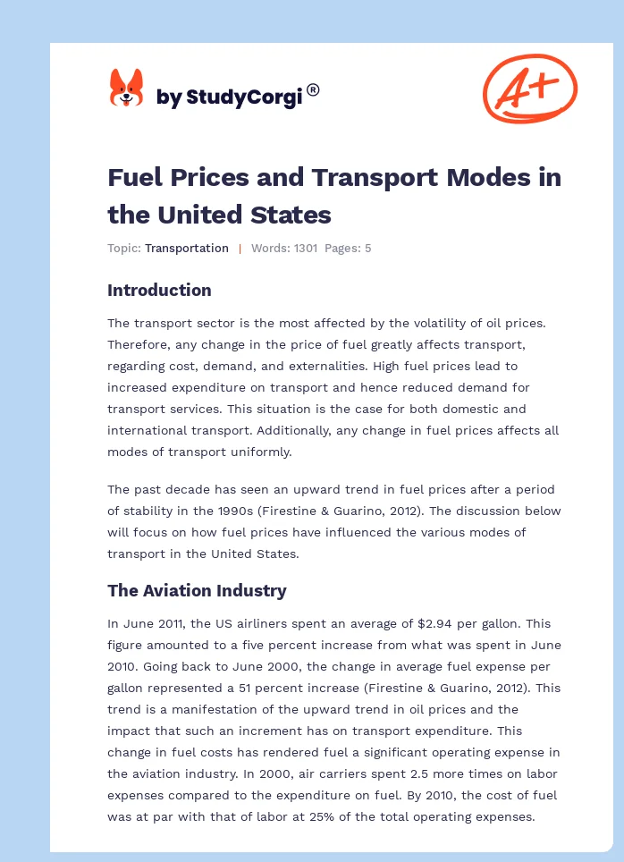 Fuel Prices and Transport Modes in the United States. Page 1