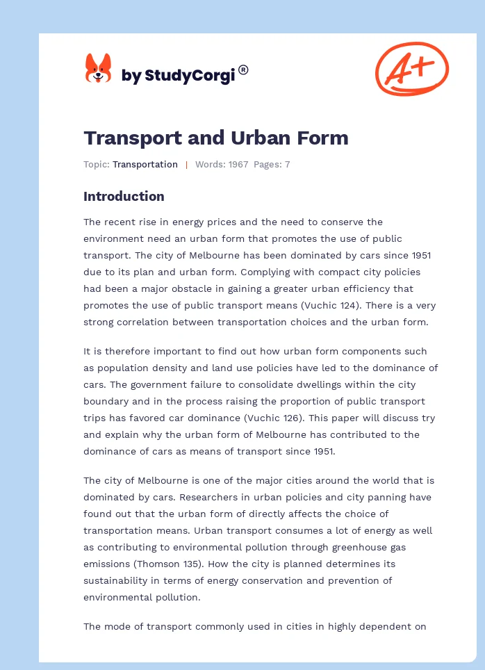 Transport and Urban Form. Page 1