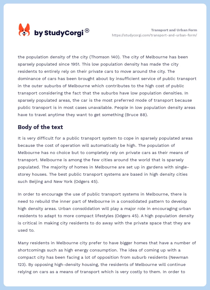 Transport and Urban Form. Page 2