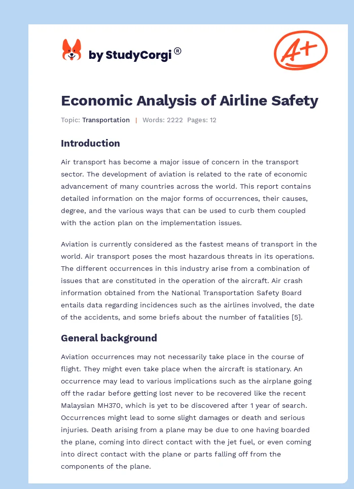Economic Analysis of Airline Safety. Page 1
