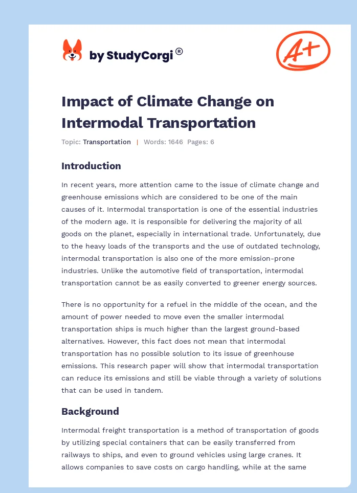 Impact of Climate Change on Intermodal Transportation. Page 1