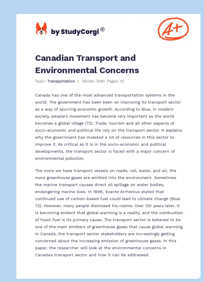 Canadian Transport and Environmental Concerns. Page 1