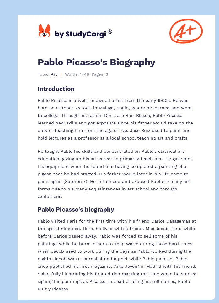 Pablo Picasso's Biography. Page 1
