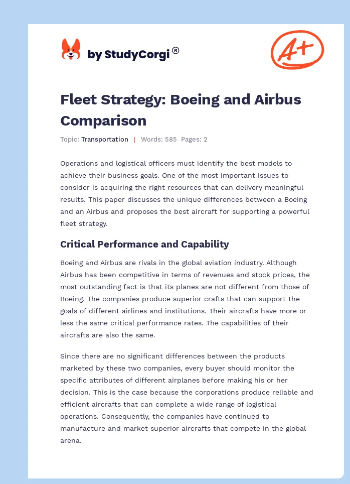 Fleet Strategy: Boeing and Airbus Comparison. Page 1