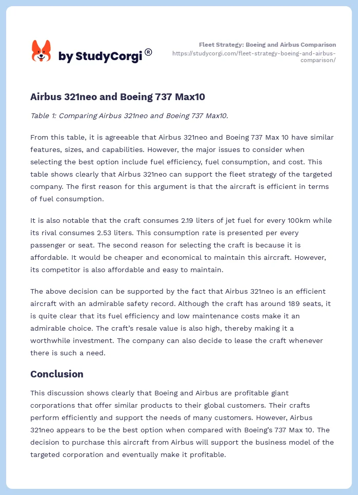 Fleet Strategy: Boeing and Airbus Comparison. Page 2