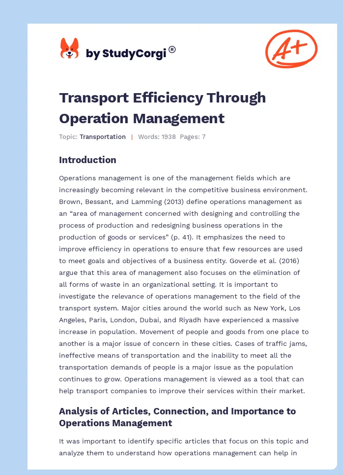 Transport Efficiency Through Operation Management. Page 1