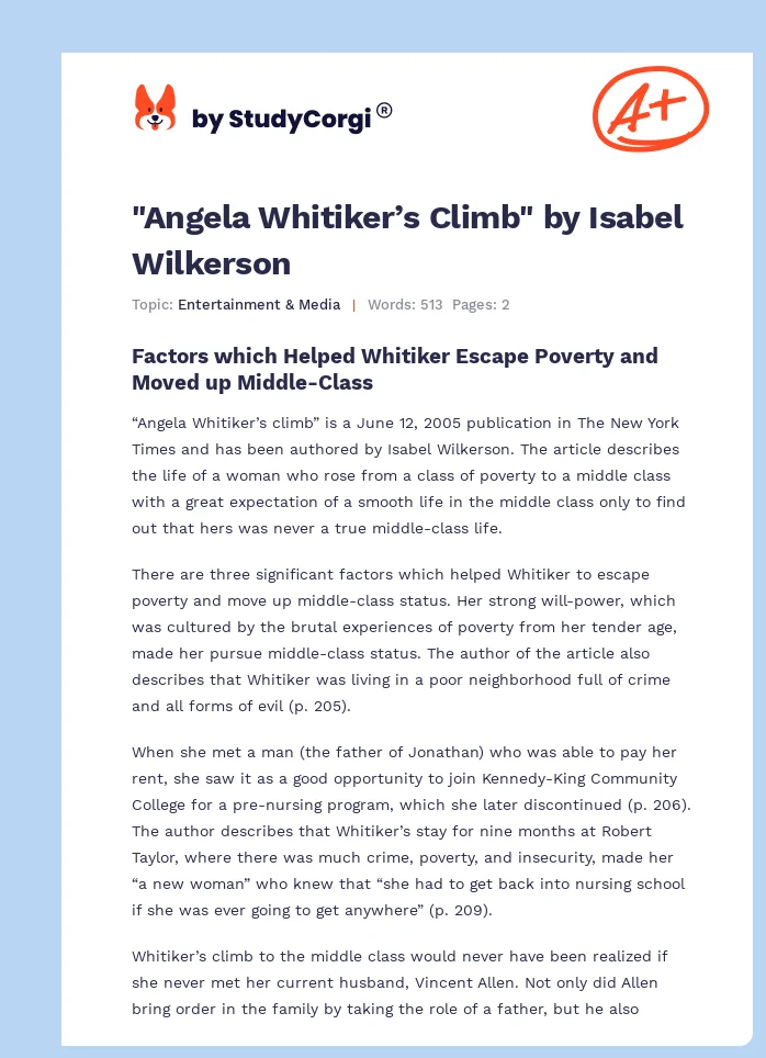 "Angela Whitiker’s Climb" by Isabel Wilkerson. Page 1