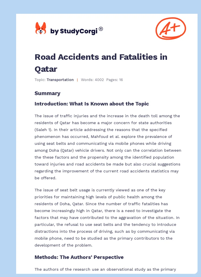 Road Accidents and Fatalities in Qatar. Page 1