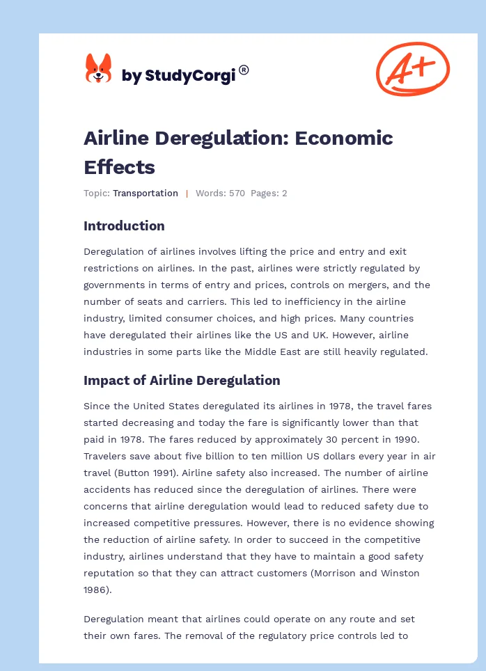 Airline Deregulation: Economic Effects. Page 1