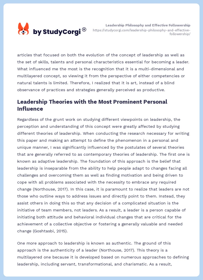 Leadership Philosophy and Effective Followership. Page 2