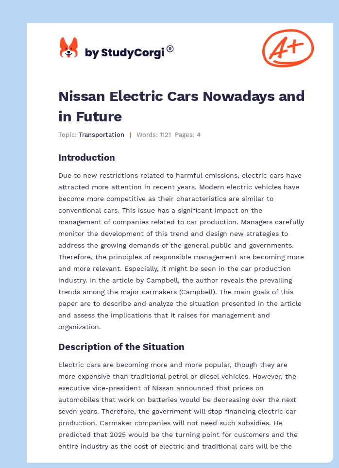 Nissan Electric Cars Nowadays and in Future. Page 1