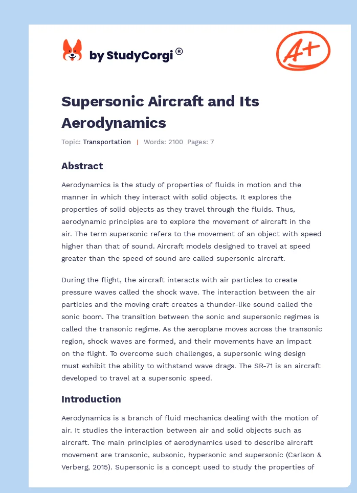 Supersonic Aircraft and Its Aerodynamics. Page 1