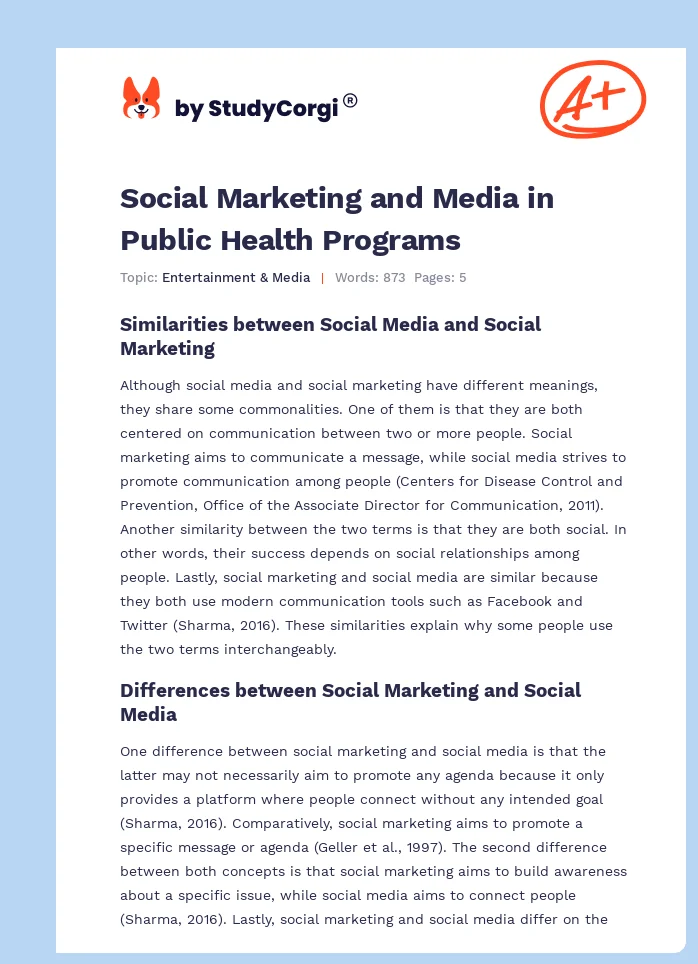 Social Marketing and Media in Public Health Programs. Page 1