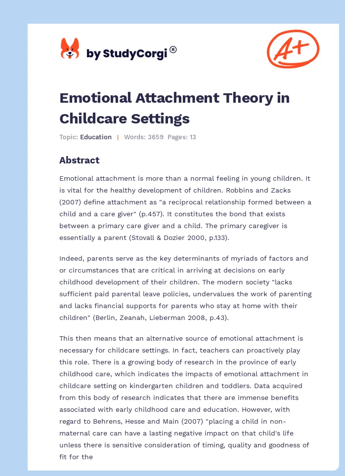 Emotional Attachment Theory in Childcare Settings. Page 1