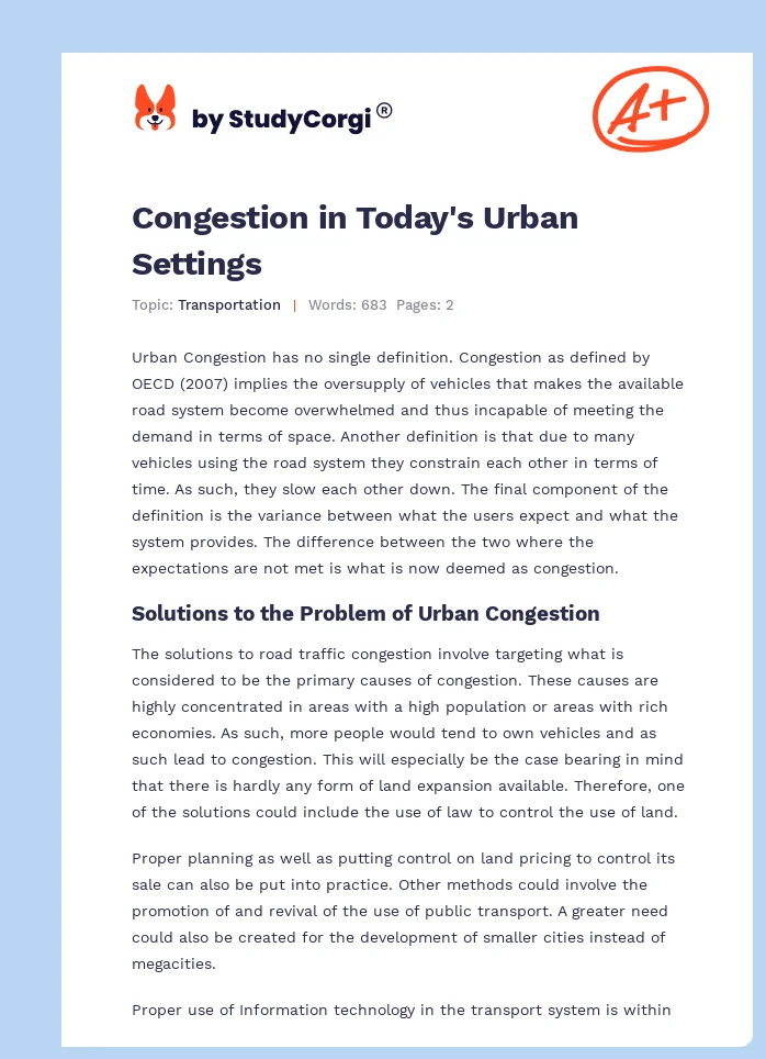 Congestion in Today's Urban Settings. Page 1
