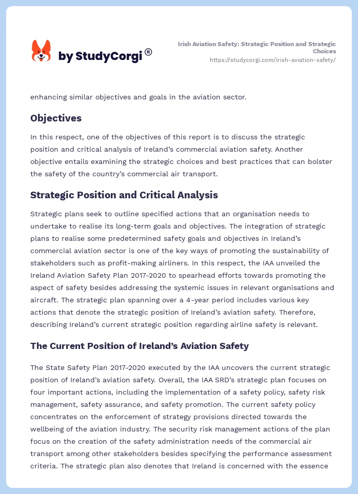 Irish Aviation Safety: Strategic Position and Strategic Choices. Page 2