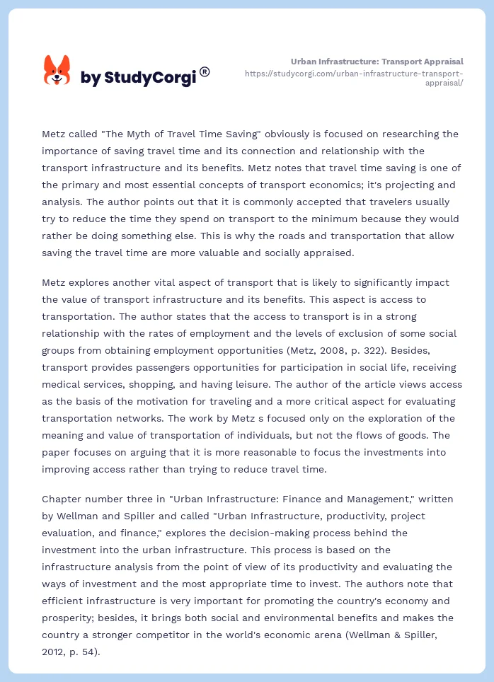 Urban Infrastructure: Transport Appraisal. Page 2