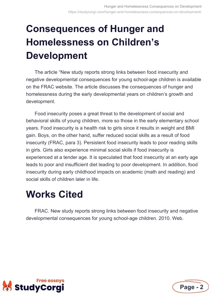 Hunger and Homelessness Consequences on Development. Page 2