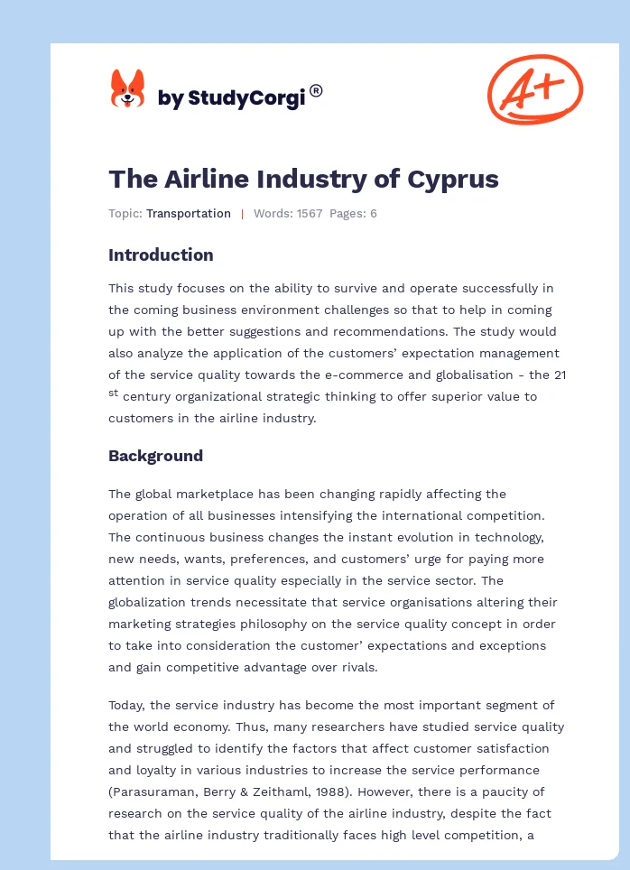 The Airline Industry of Cyprus. Page 1