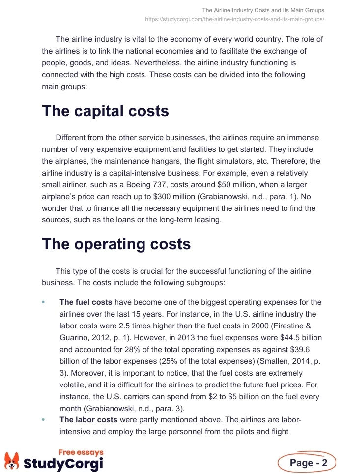 The Airline Industry Costs and Its Main Groups. Page 2