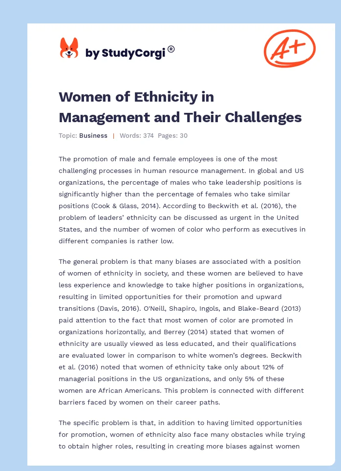 Women of Ethnicity in Management and Their Challenges. Page 1