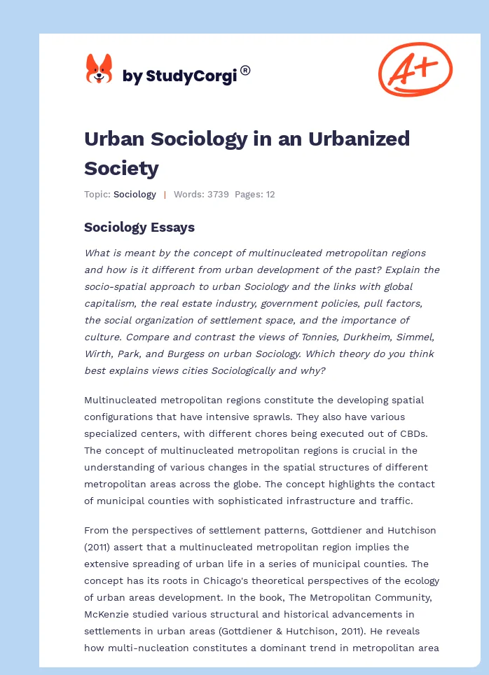 Urban Sociology in an Urbanized Society. Page 1