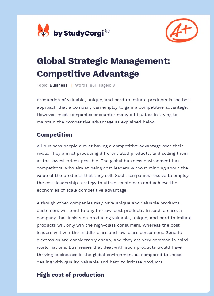 Global Strategic Management: Competitive Advantage. Page 1