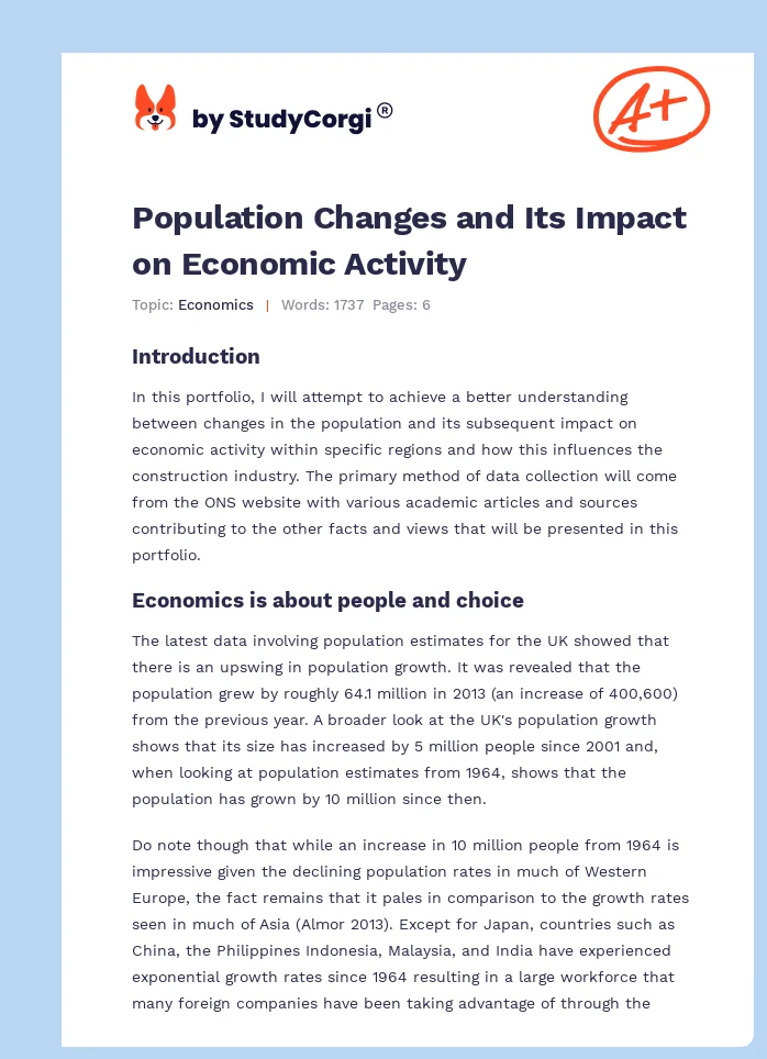 Population Changes and Its Impact on Economic Activity. Page 1