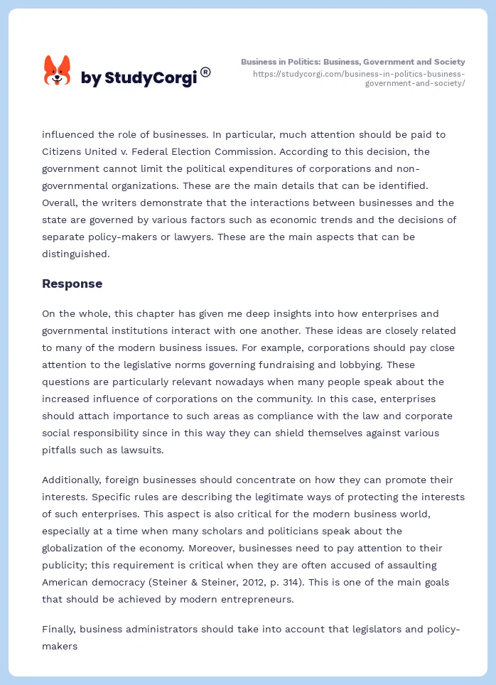 Business in Politics: Business, Government and Society. Page 2