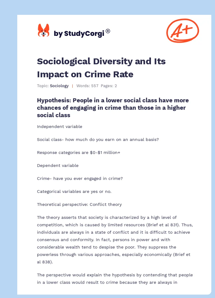 Sociological Diversity and Its Impact on Crime Rate. Page 1