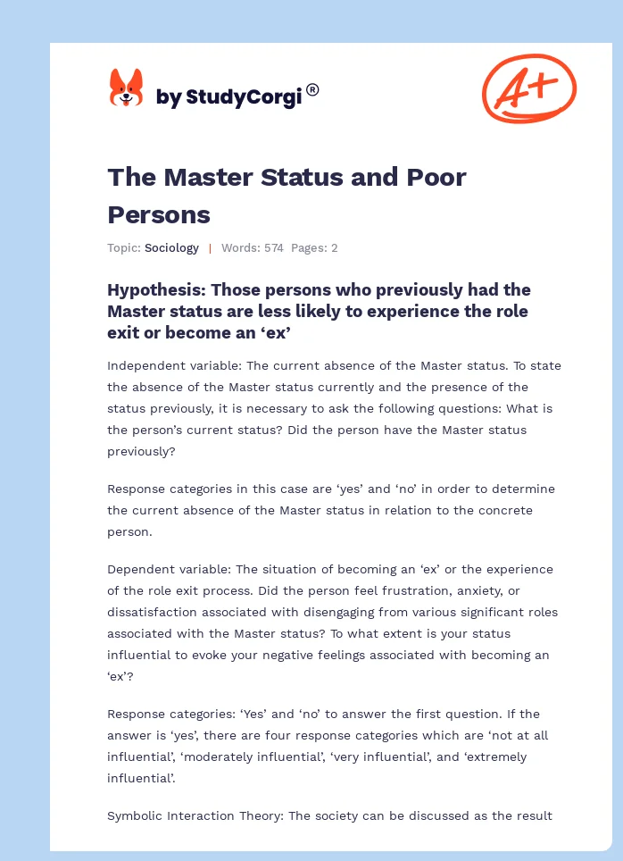 The Master Status and Poor Persons. Page 1