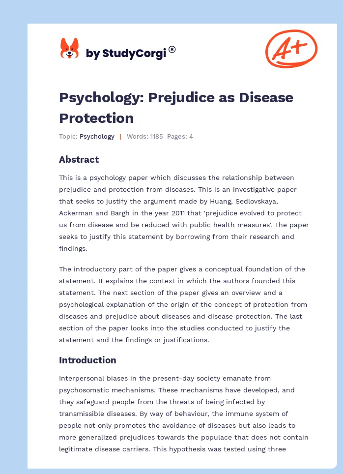 Psychology: Prejudice as Disease Protection. Page 1