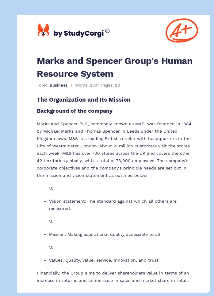Marks and Spencer Group's Human Resource System. Page 1