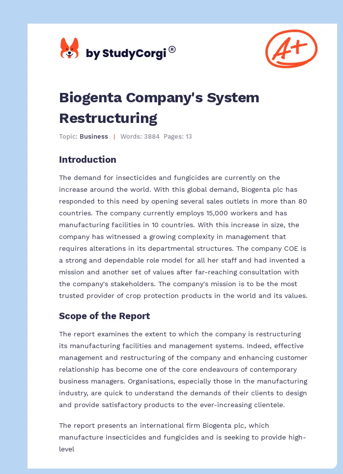 Biogenta Company's System Restructuring. Page 1
