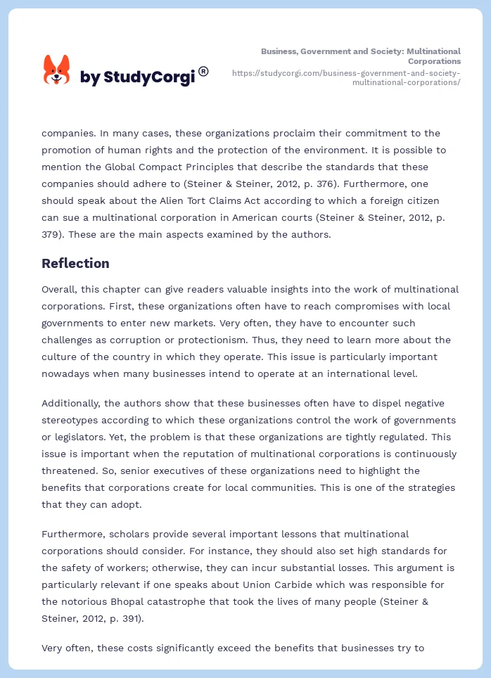 Business, Government and Society: Multinational Corporations. Page 2