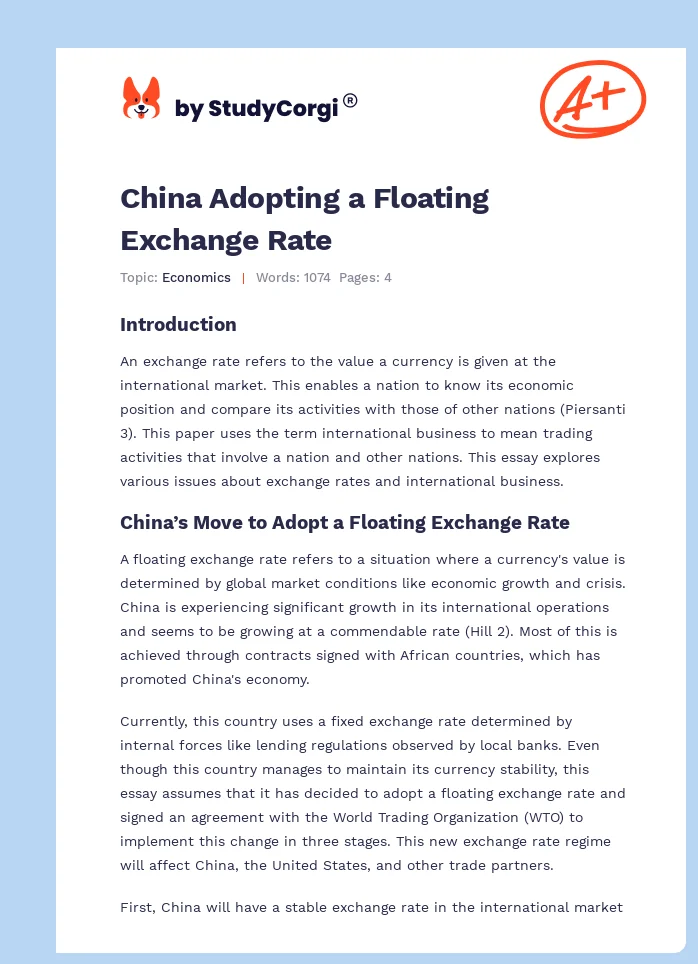 China Adopting a Floating Exchange Rate. Page 1