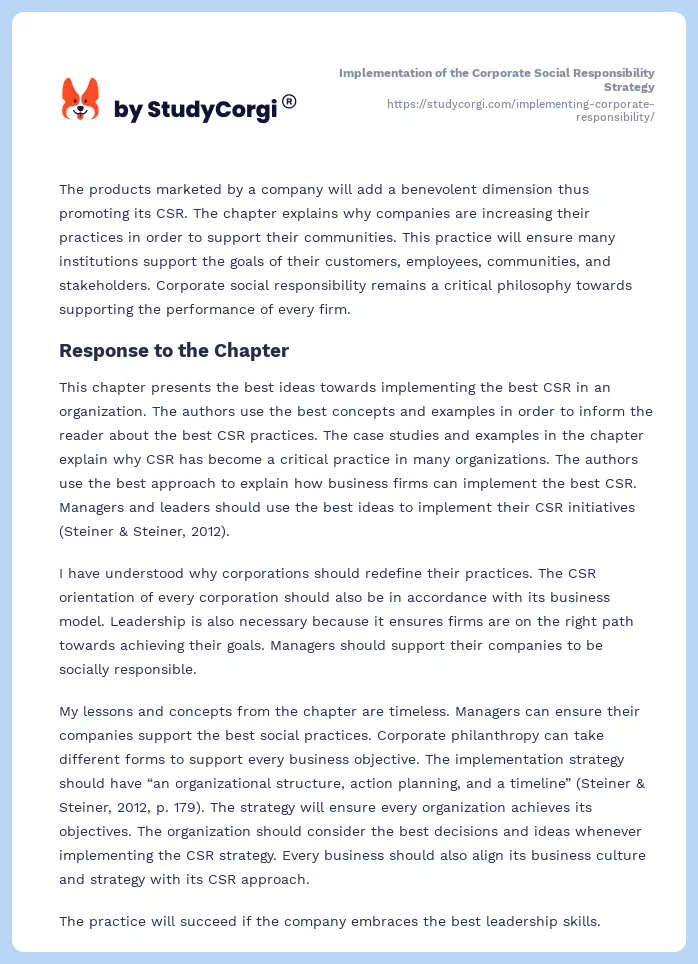 Implementation of the Corporate Social Responsibility Strategy. Page 2