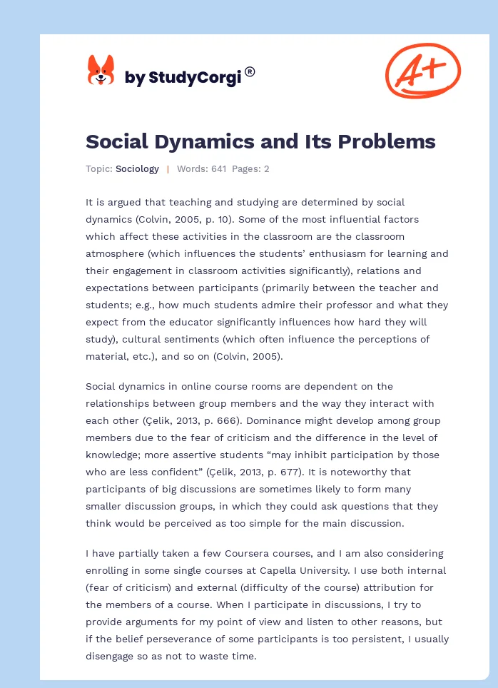 Social Dynamics and Its Problems. Page 1