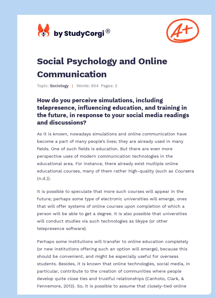 Social Psychology and Online Communication. Page 1