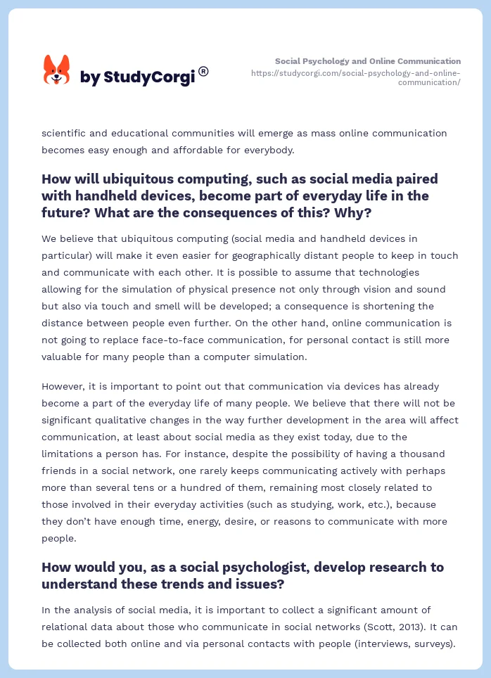 Social Psychology and Online Communication. Page 2