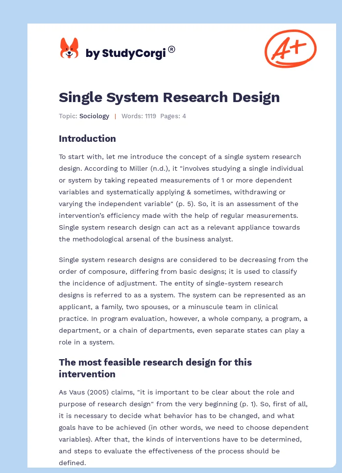 Single System Research Design. Page 1