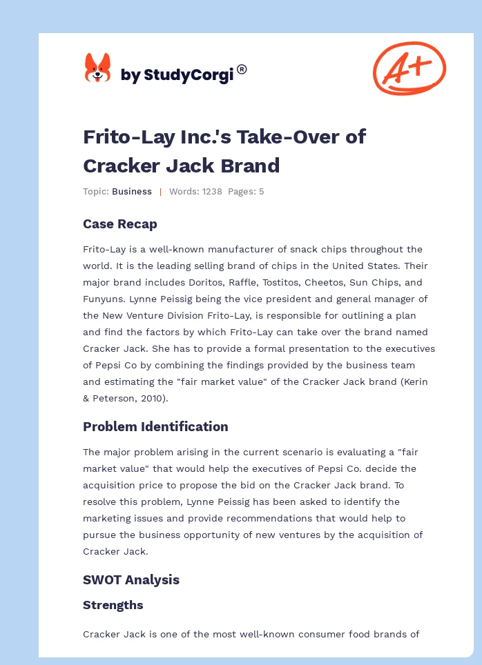 Frito-Lay Inc.'s Take-Over of Cracker Jack Brand. Page 1