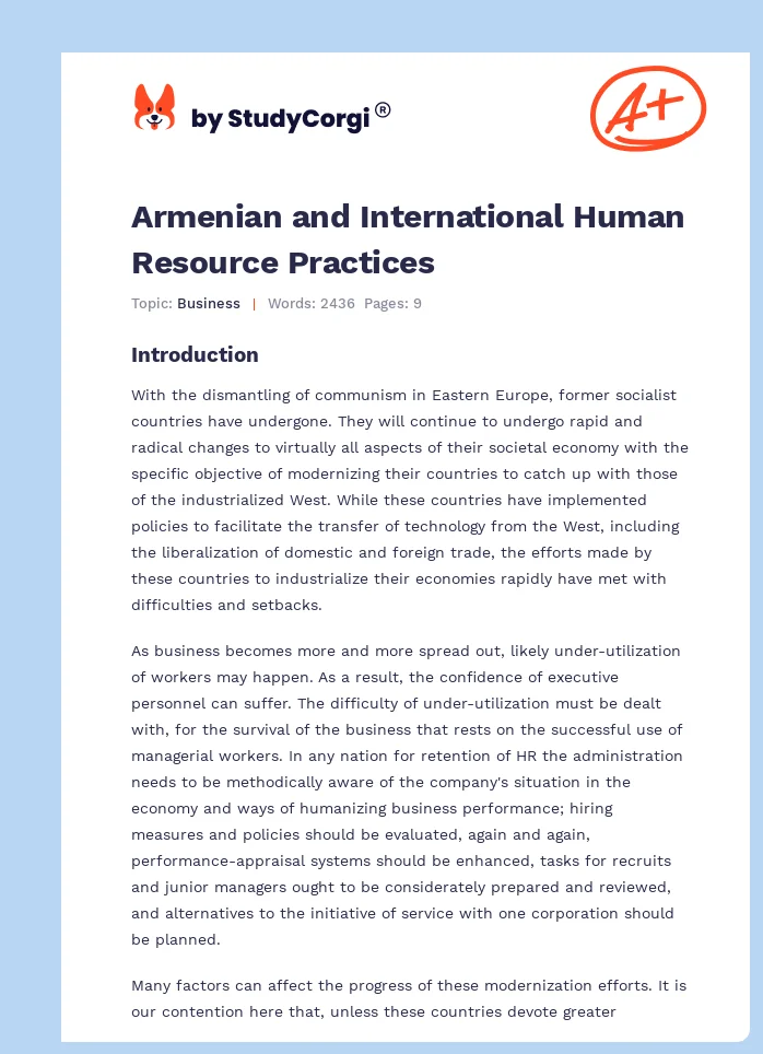 Armenian and International Human Resource Practices. Page 1