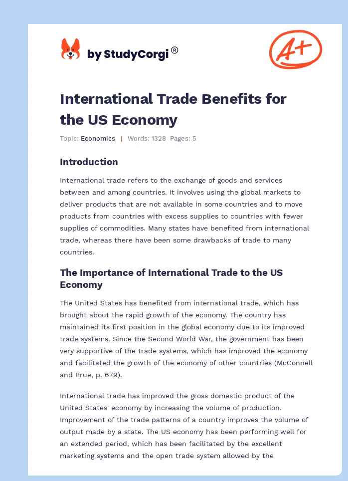 International Trade Benefits for the US Economy. Page 1