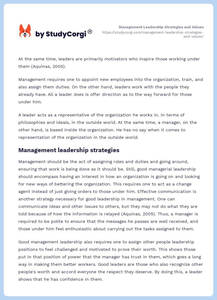 Management Leadership Strategies and Values. Page 2