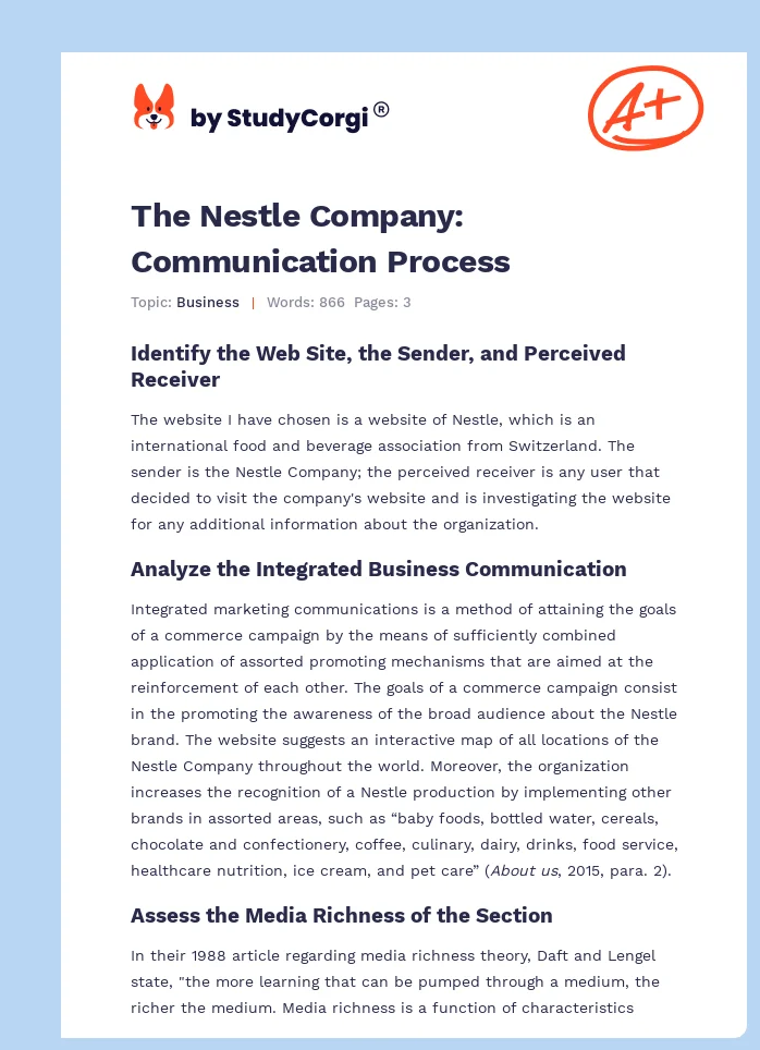 The Nestle Company: Communication Process. Page 1