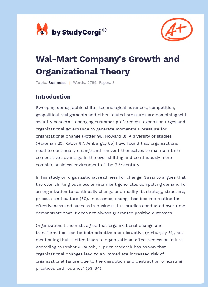 Wal-Mart Company's Growth and Organizational Theory. Page 1